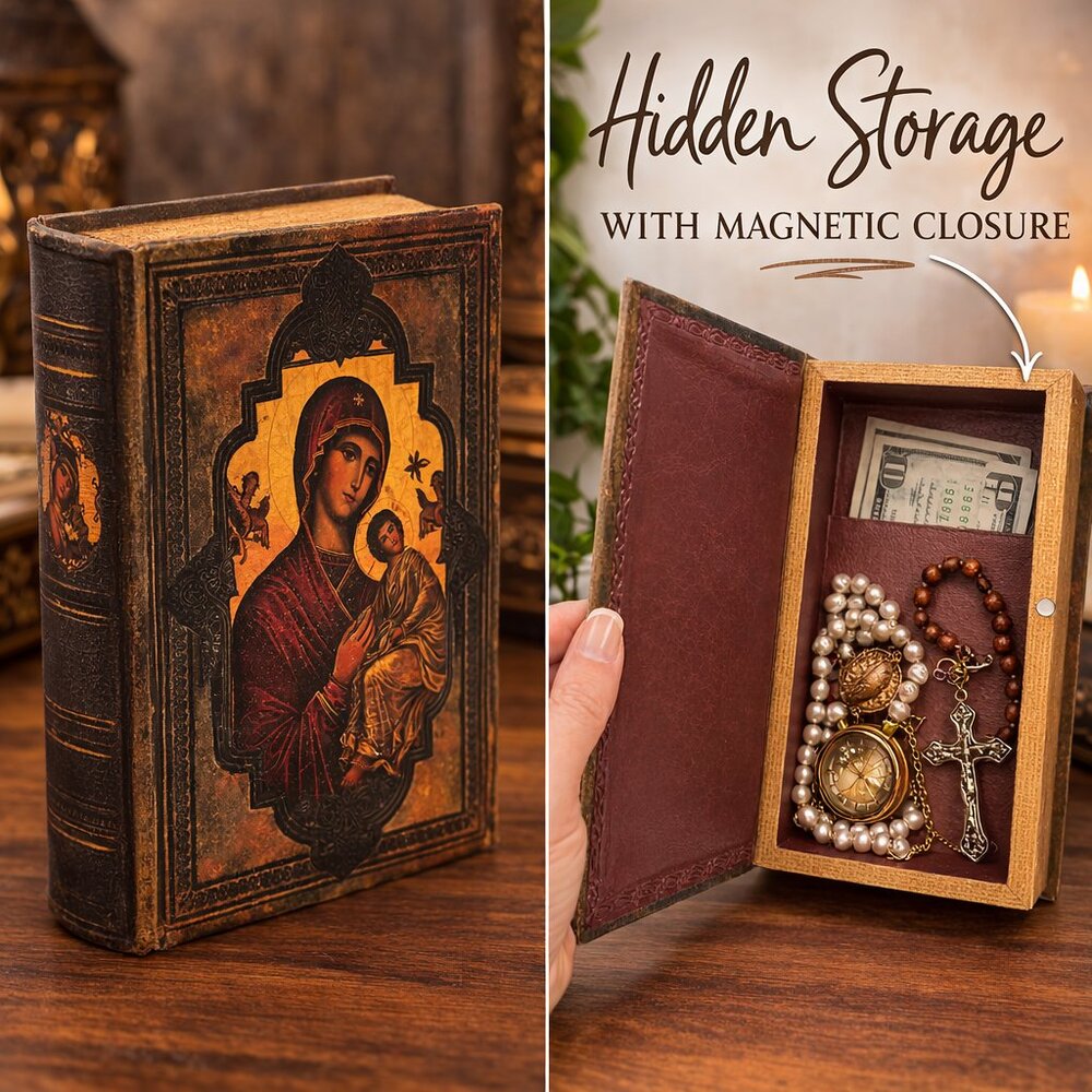 Religious Book Decor with Magnetic Closure Hidden Storage Book Box